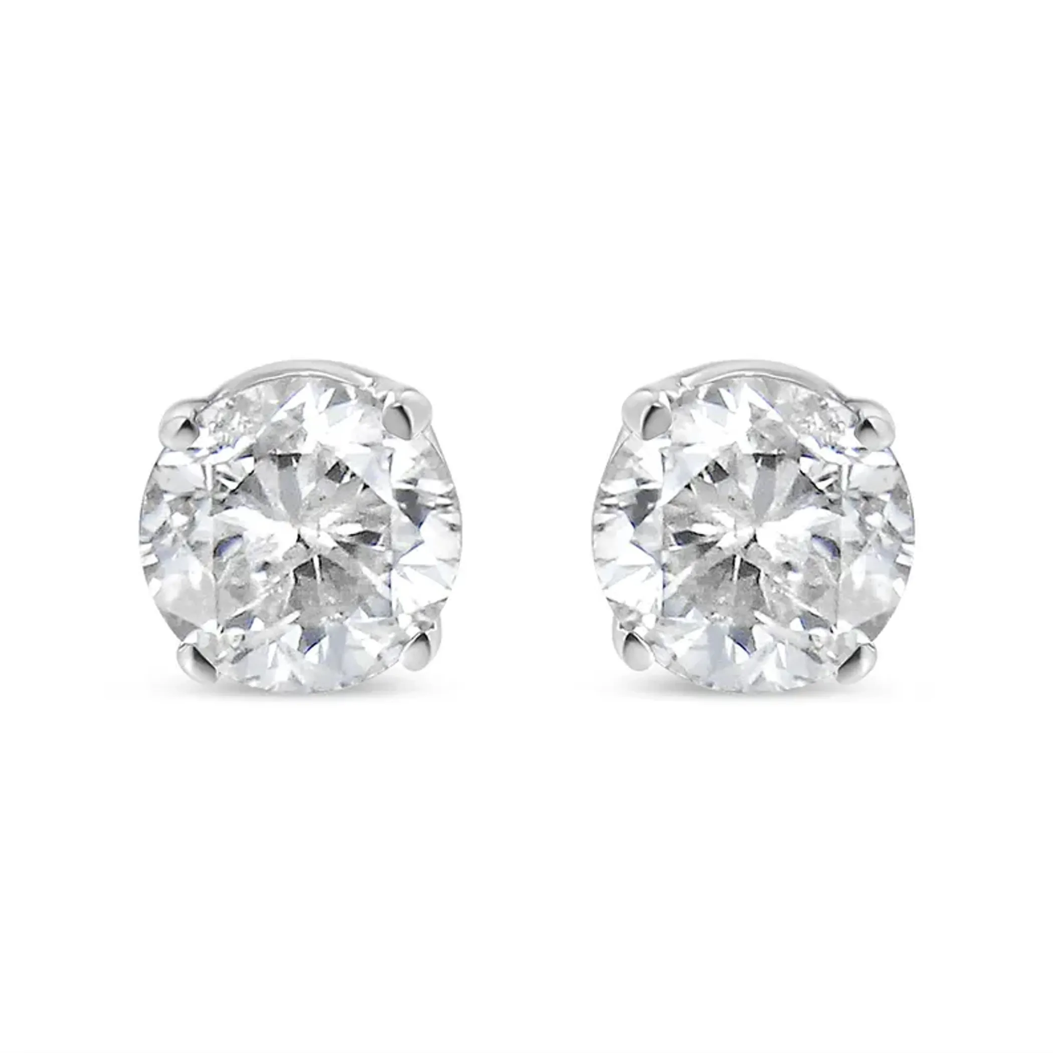 10K White Gold 1/10 Cttw Round Brilliant-Cut Near Colorless Near Colorless Diamond Classic 4-Prong Stud Earrings (I-J Color, I1-I2 Clarity)