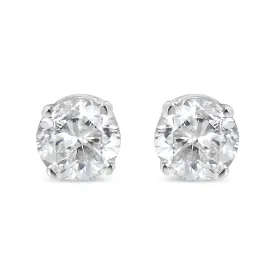 10K White Gold 1/10 Cttw Round Brilliant-Cut Near Colorless Near Colorless Diamond Classic 4-Prong Stud Earrings (I-J Color, I1-I2 Clarity)