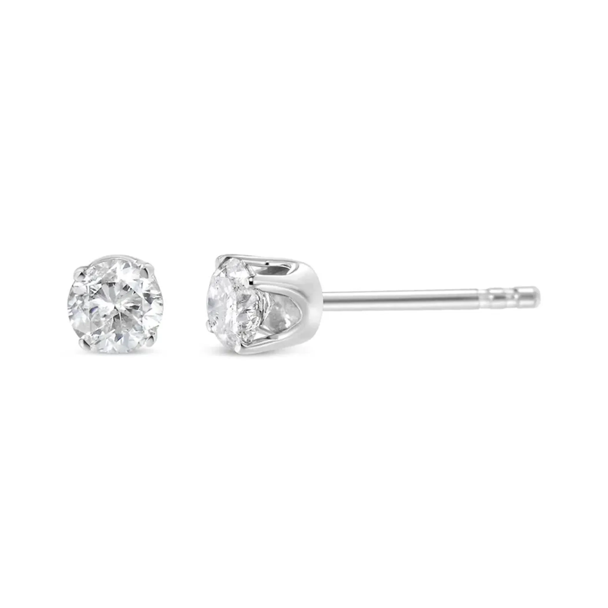 10K White Gold 1/10 Cttw Round Brilliant-Cut Near Colorless Near Colorless Diamond Classic 4-Prong Stud Earrings (I-J Color, I1-I2 Clarity)