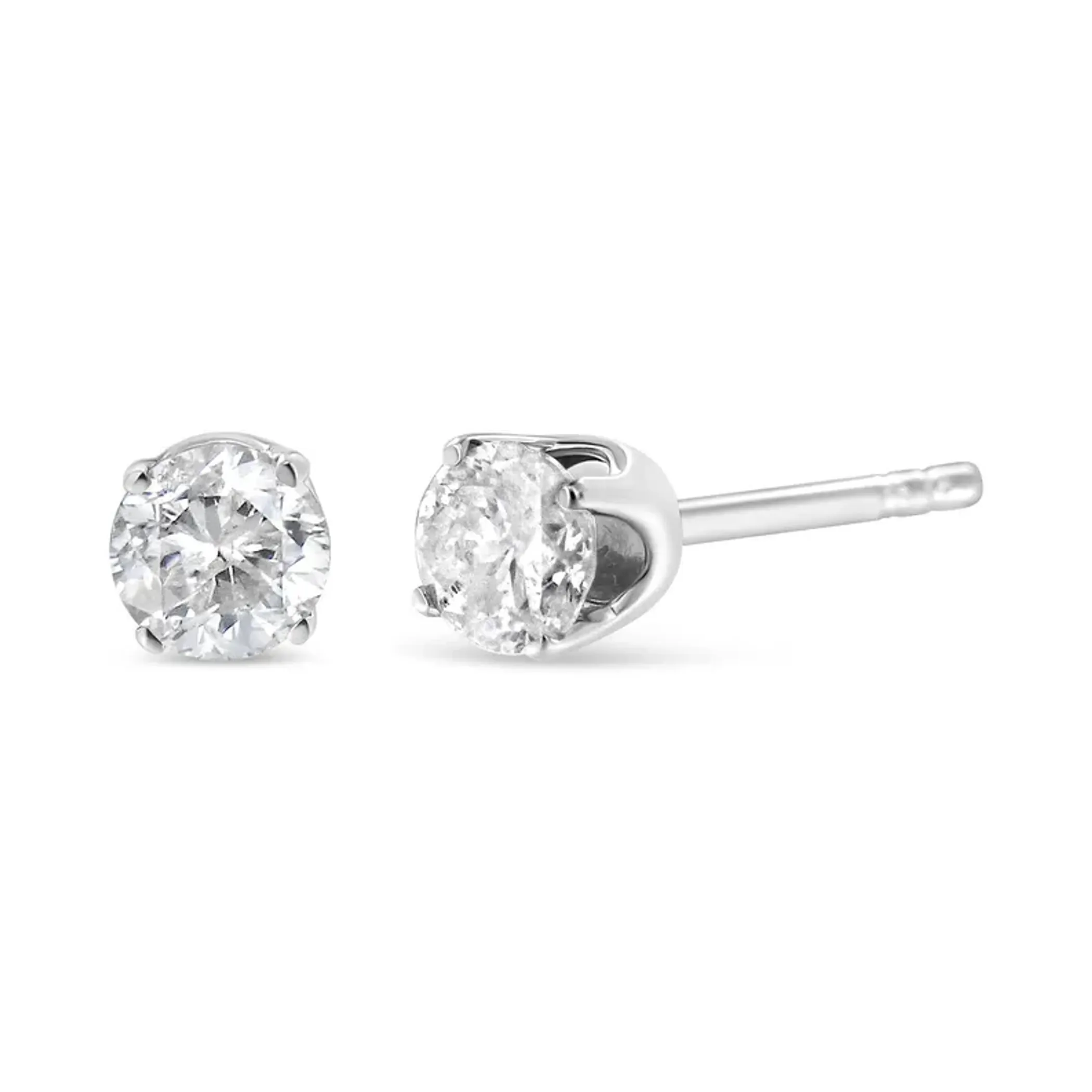 10K White Gold 1/4 Cttw Round Brilliant-Cut Near Colorless Near Colorless Diamond Classic 4-Prong Stud Earrings (I-J Color, SI1-SI2 Clarity)