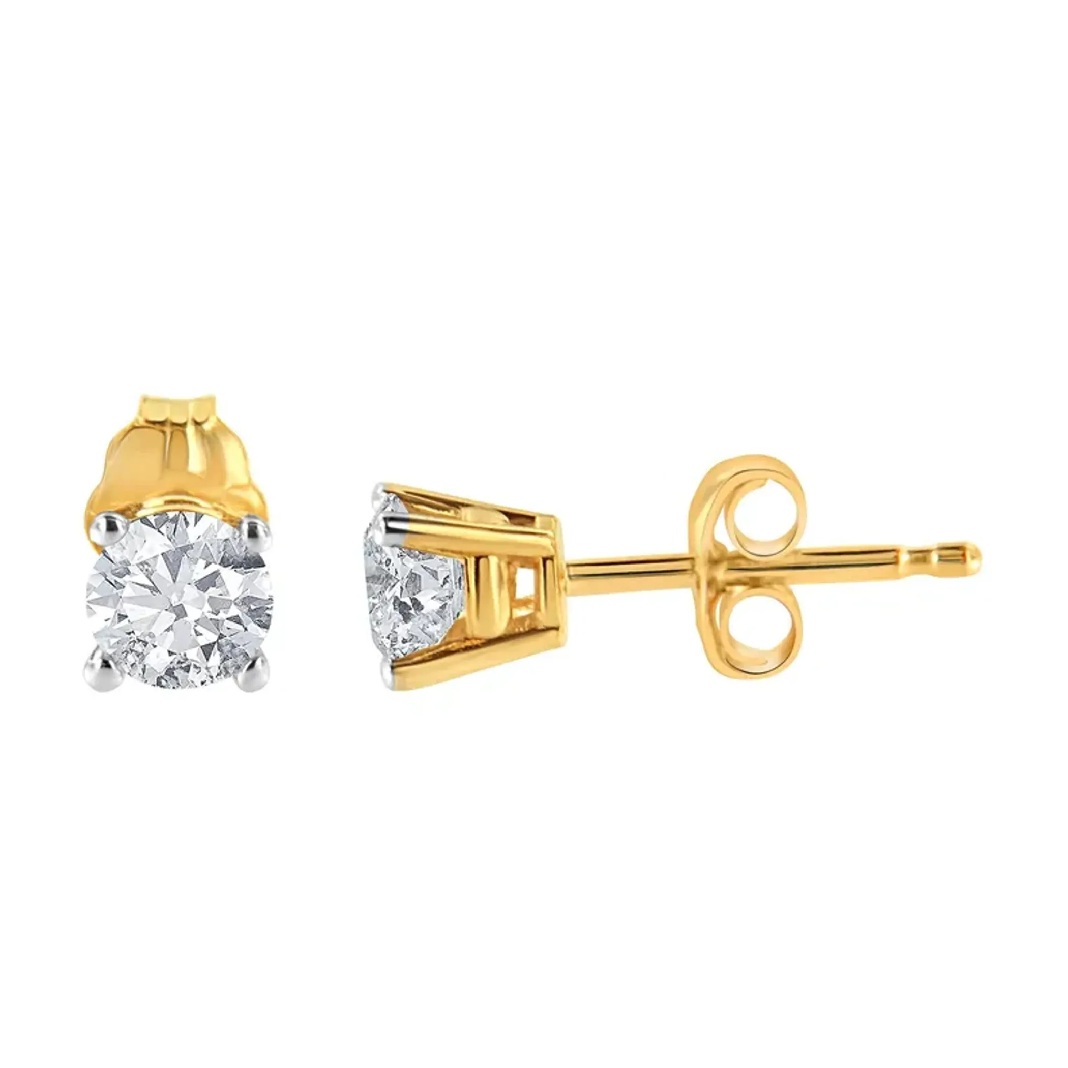 10K Yellow Gold 1/4 Cttw Round Brilliant-Cut Diamond Classic 4-Prong Stud Earrings (K-L Color, I1-I2 Clarity)