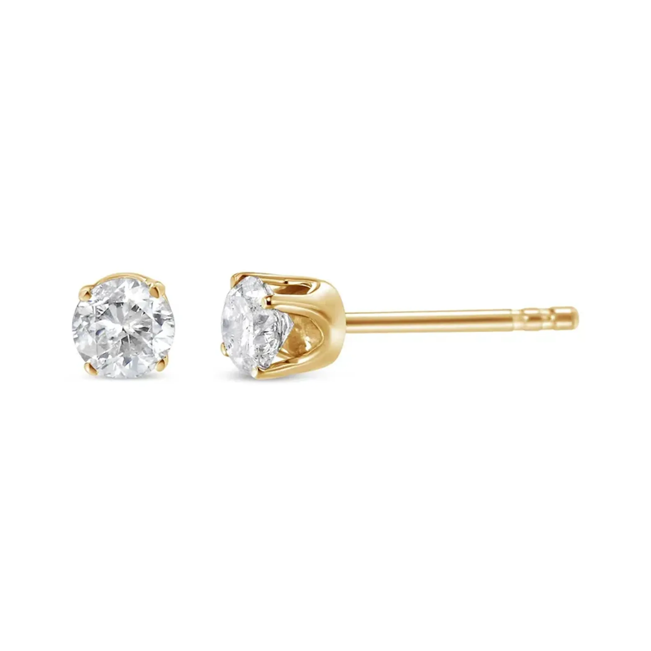 10K Yellow Gold 1/4 Cttw Round Brilliant-Cut Diamond Classic 4-Prong Stud Earrings (K-L Color, I1-I2 Clarity)