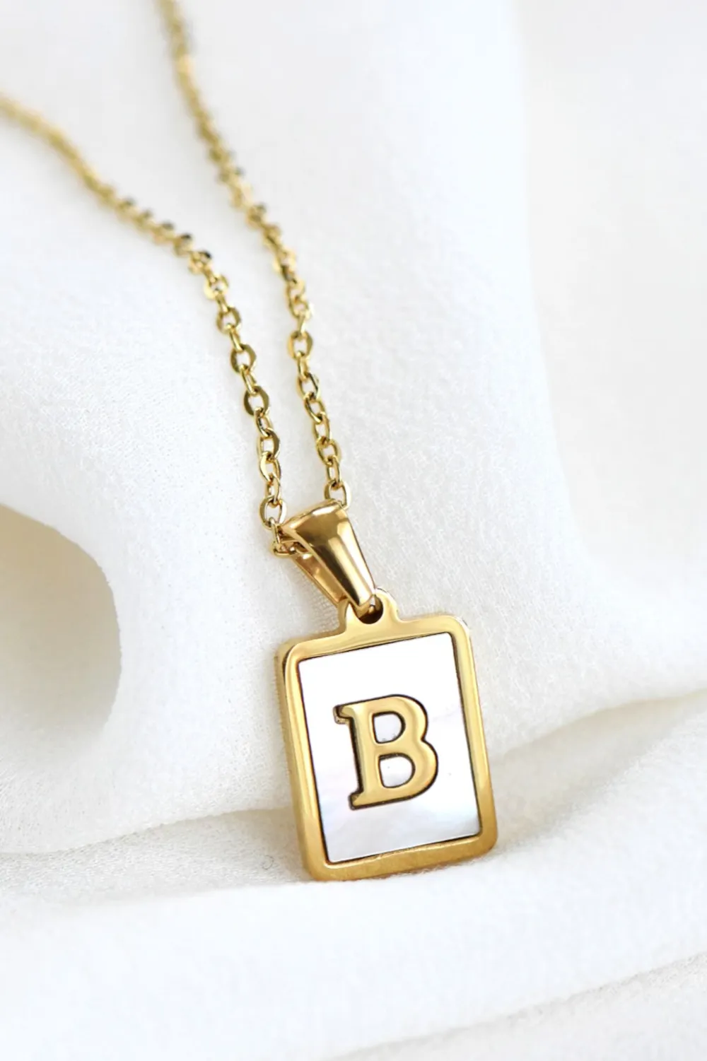 18K Gold Stainless Steel Initial Tag Necklace