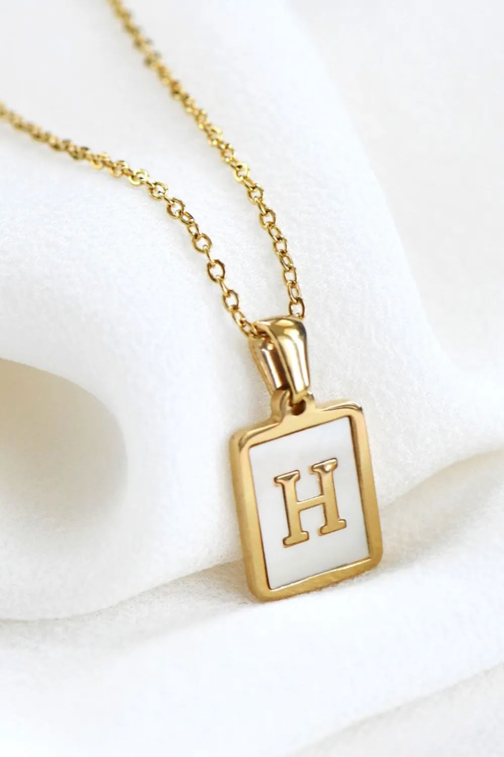 18K Gold Stainless Steel Initial Tag Necklace