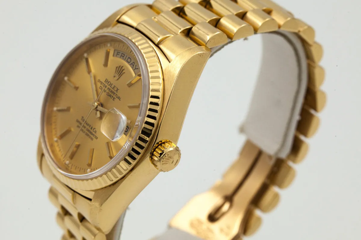 1978 Rolex YG Day Date 18038 with Champagne Tiffany & Co. Dial