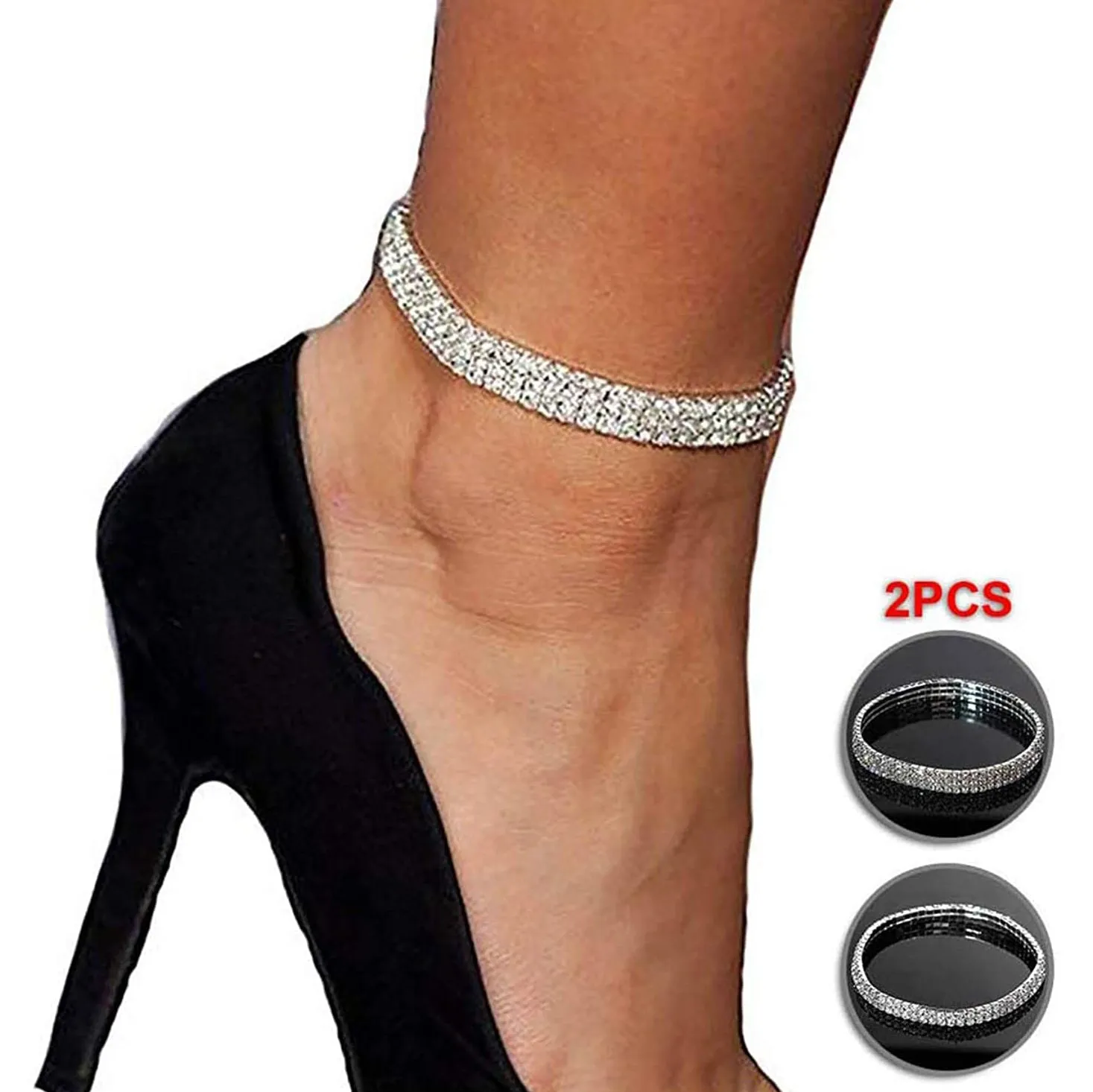 2-Piece: Women's Twinkle Diamond Anklet