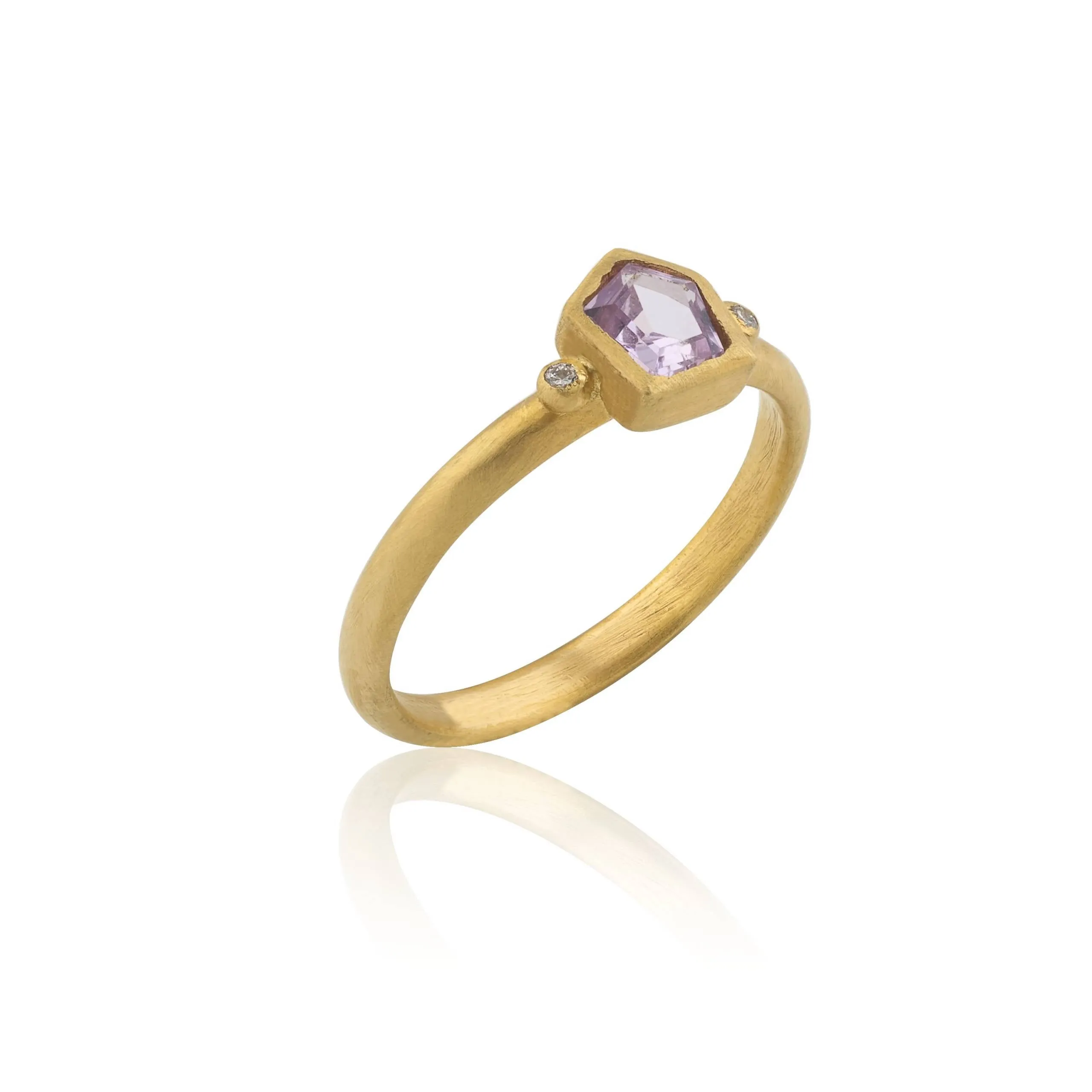 22K Gold Fancy Cut Pink Sapphire LARA Ring With Side Diamonds