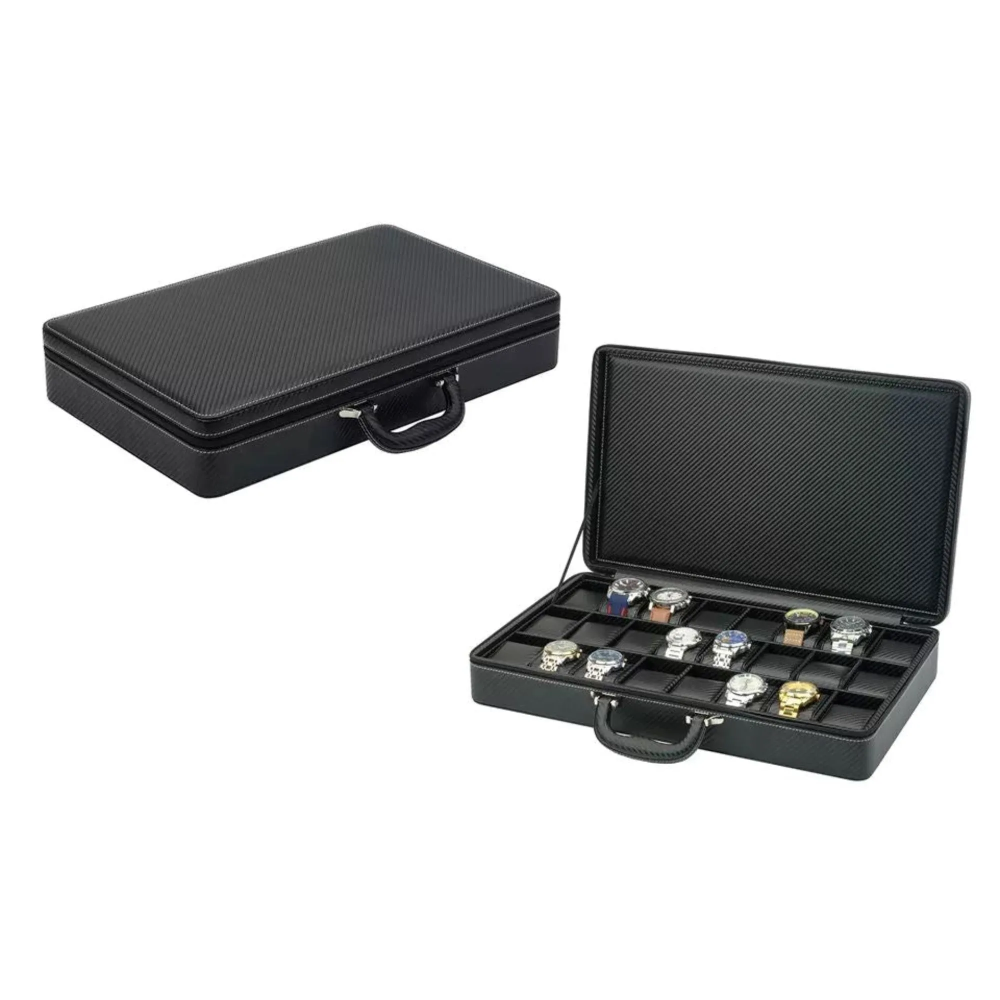 24 Slots Black Leather Watch Storage Case