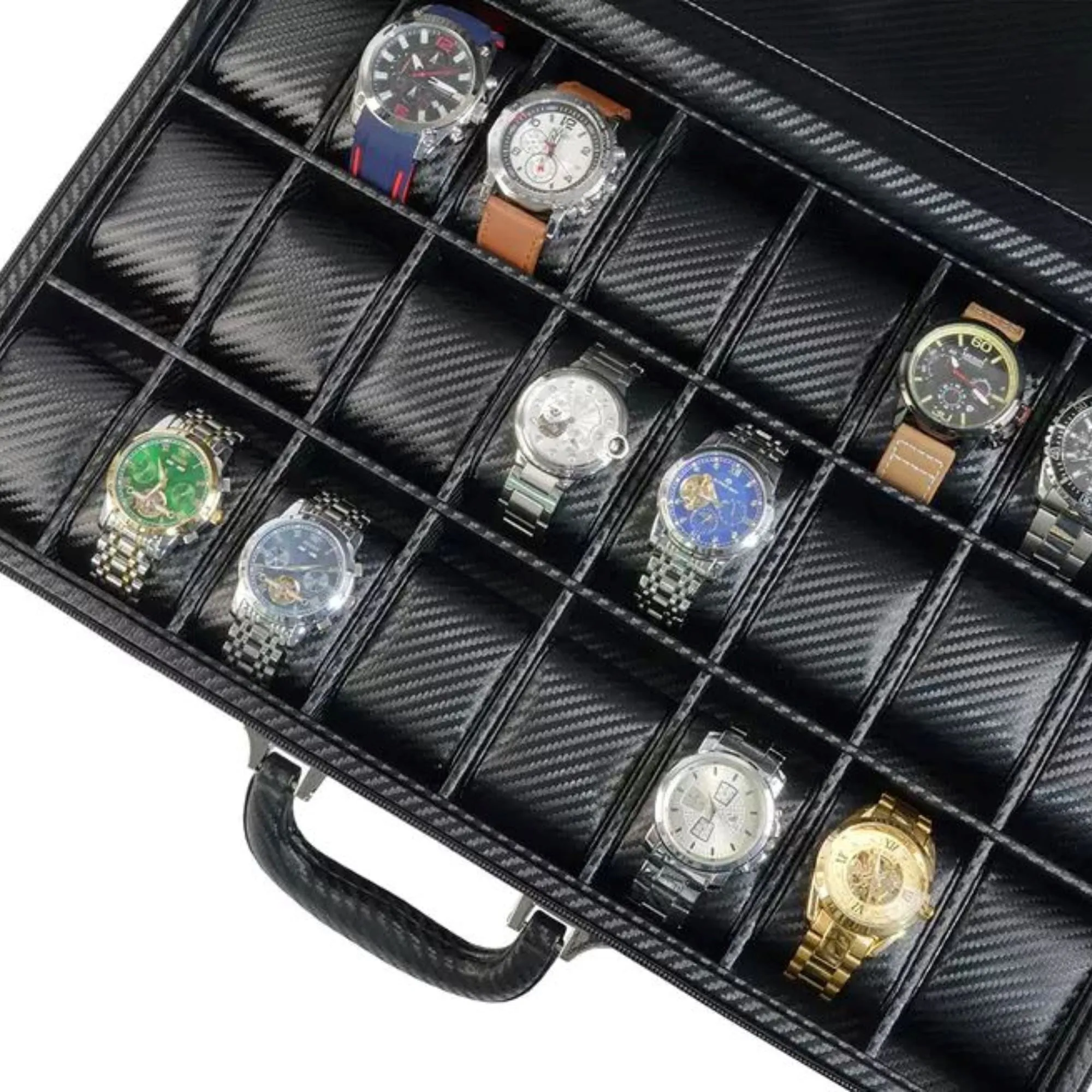 24 Slots Black Leather Watch Storage Case