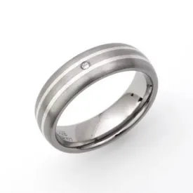 6mm Titanium Ring With Silver Inlay & Diamond