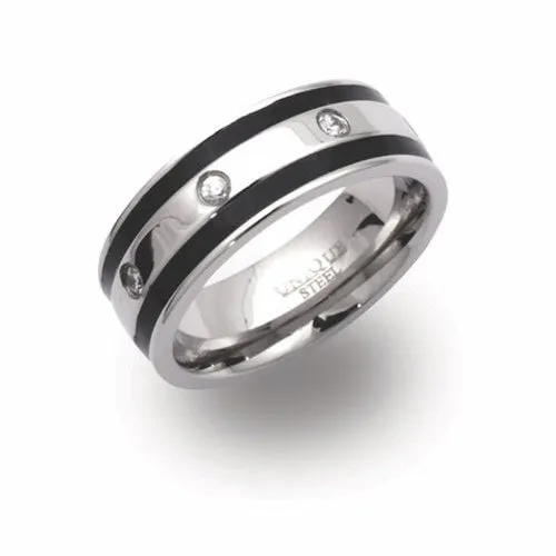 7mm Black & Steel CZ Gents Ring