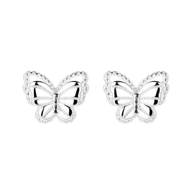 925 Sterling Silver Butterfly Threaded Sweet Ball Back Earrings