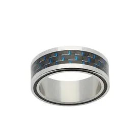 9.5mm Stainless Steel Ring With Blue Carbon Fibre