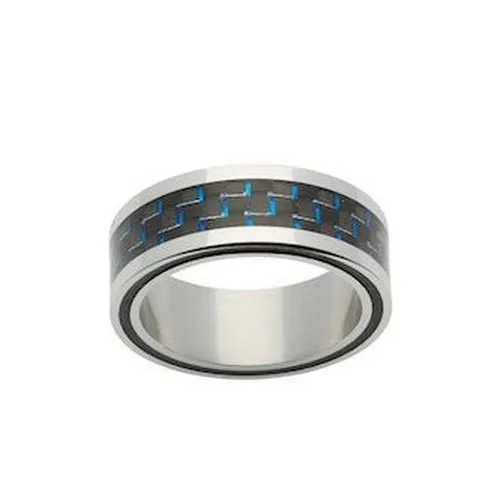 9.5mm Stainless Steel Ring With Blue Carbon Fibre