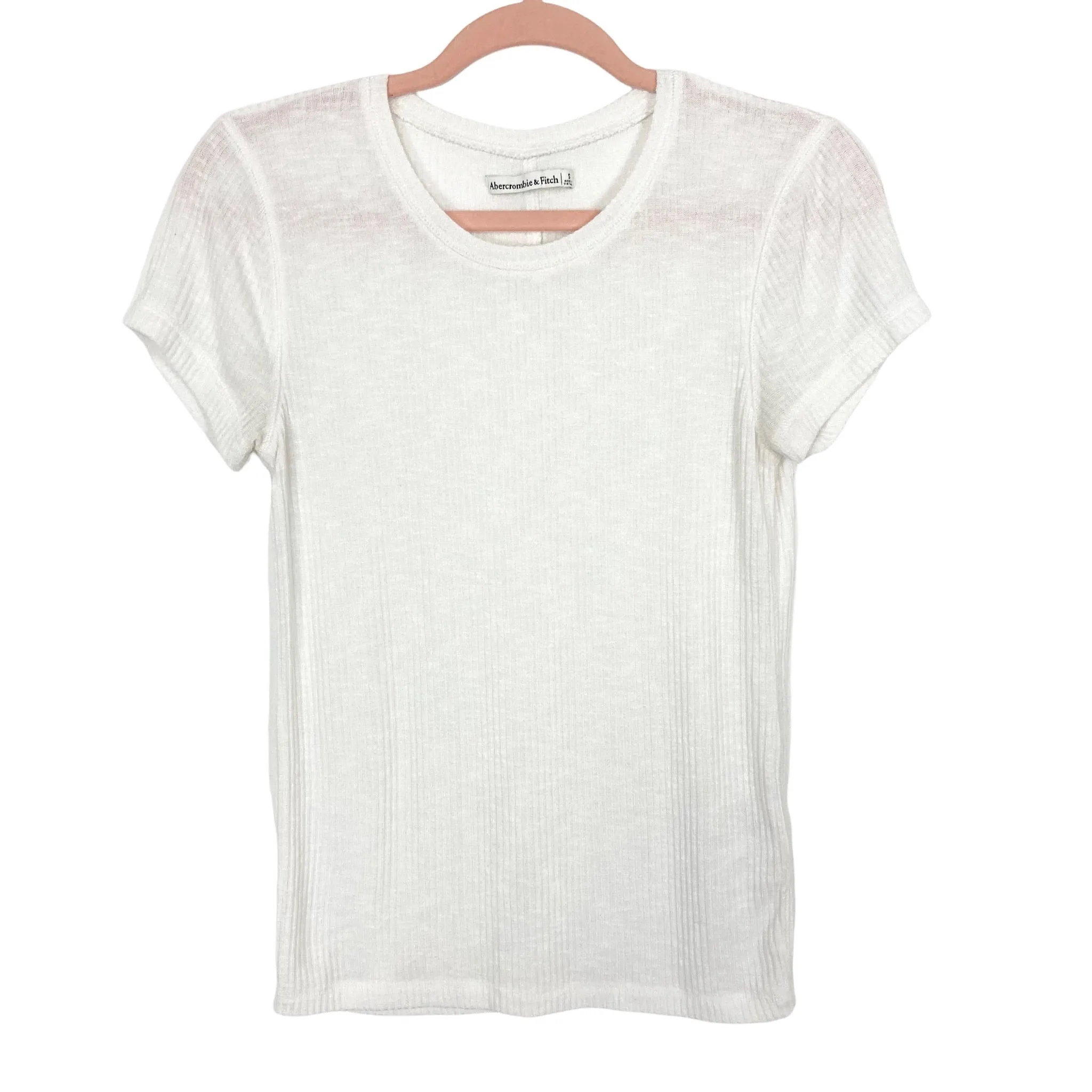 Abercrombie & Fitch White Ribbed Crew Neck Top- Size S