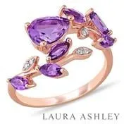 Amethyst &  Diamond Leaf Ring