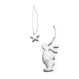 Angel Ceramics Grey Bunny and Star Hanging Decorations