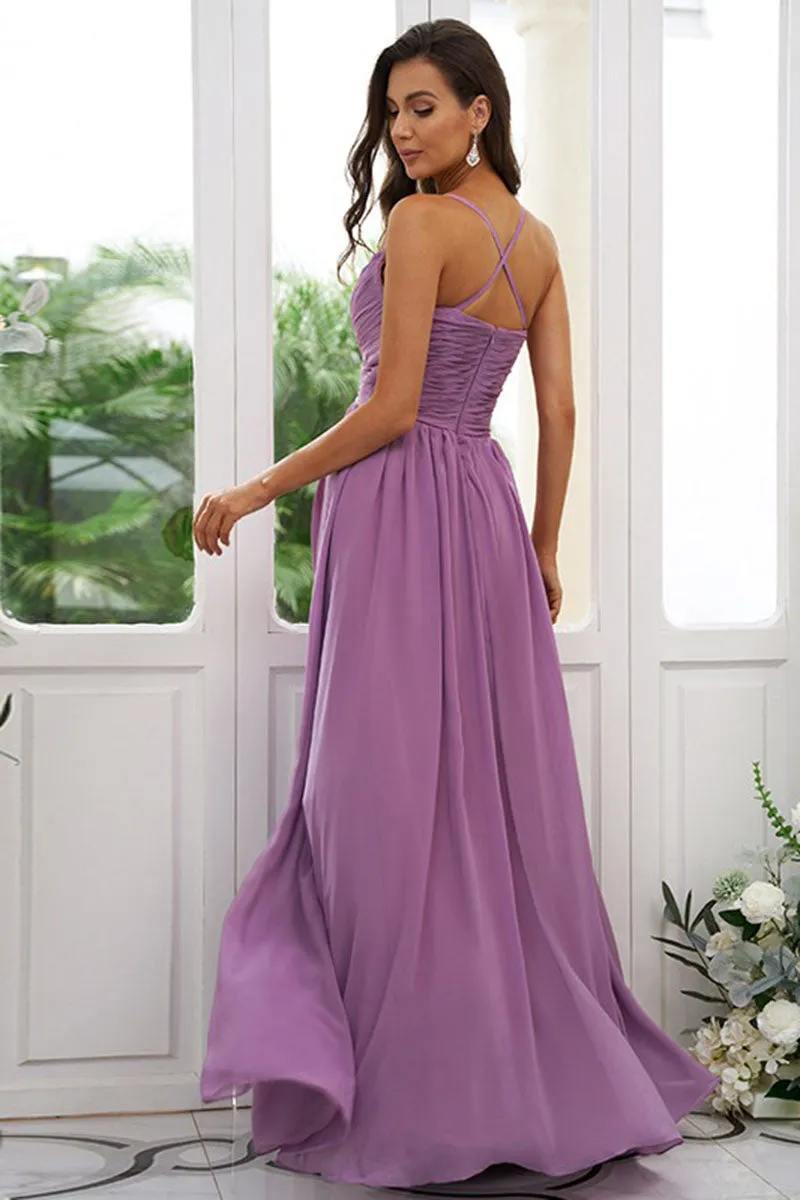 B4066 - V-Neck Spaghetti Straps Ruched Chiffon A-Line Bridesmaid Dress