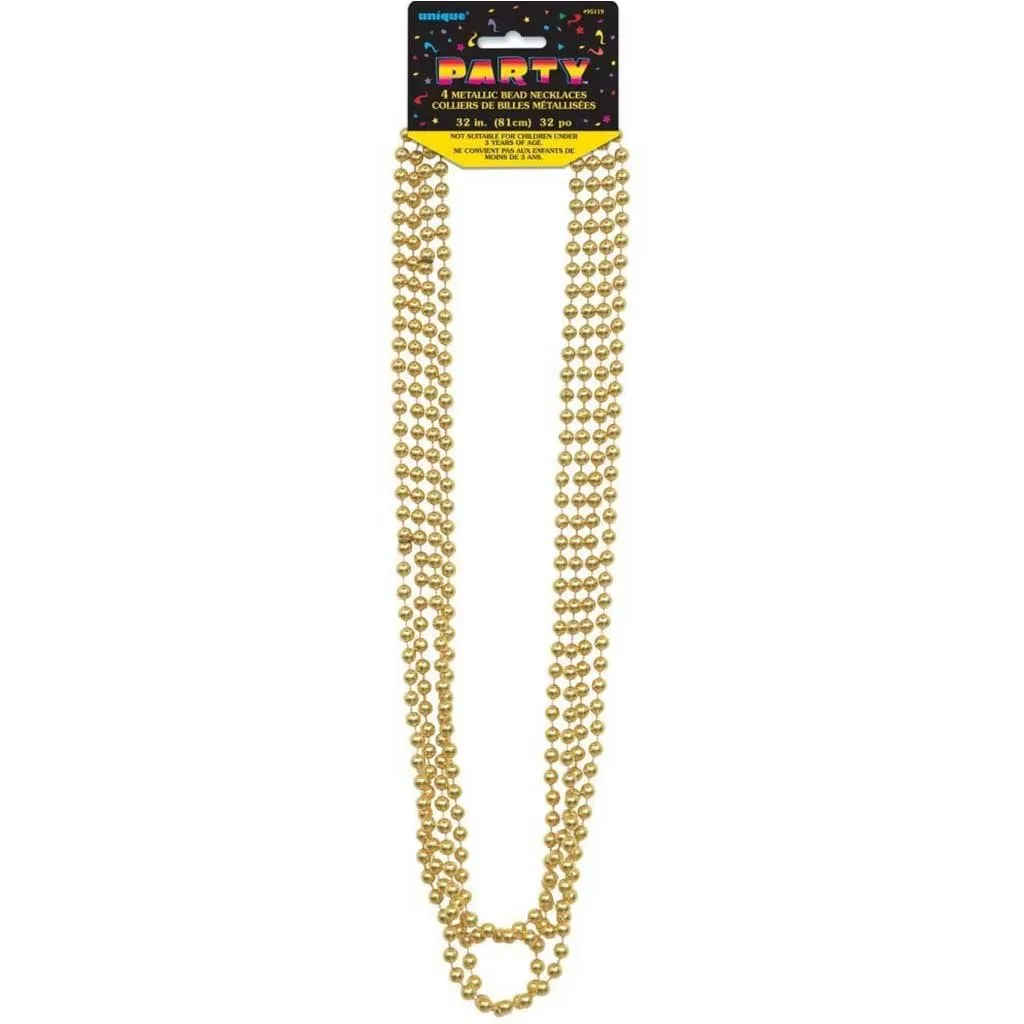 Bead Necklaces 32in 4ct, Gold Metallic