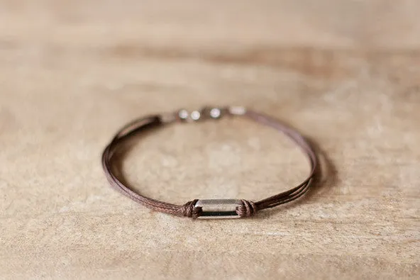 Brown bracelet for men with outline silver square bead