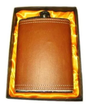 BROWN LEATHER WRAPPED FLASK