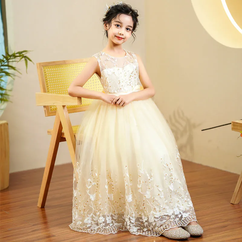 Carisa Carisa Children's Dress Bow Princess Dress Long Lace Performance Wear Girls Dress Performance