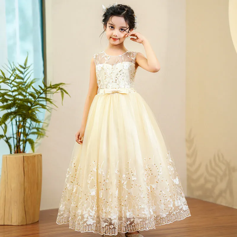 Carisa Carisa Children's Dress Bow Princess Dress Long Lace Performance Wear Girls Dress Performance