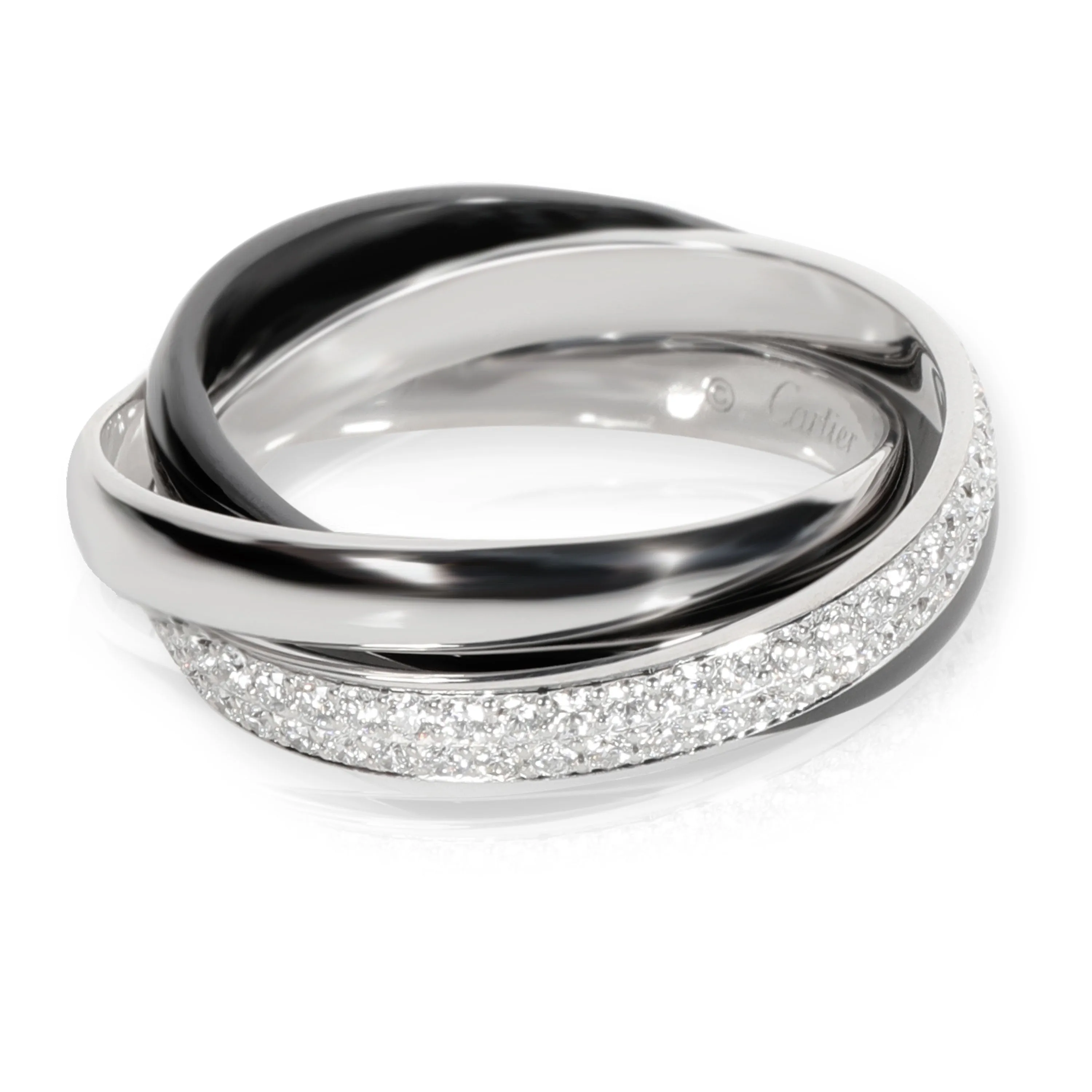 Cartier Trinity Diamond Ring in 18K White Gold/Ceramic 0.45 CTW