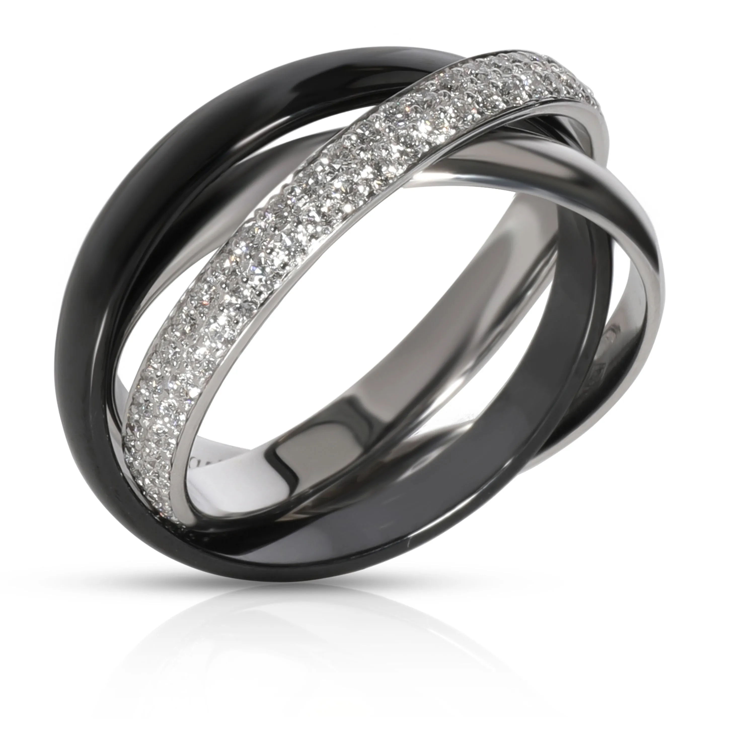 Cartier Trinity Diamond Ring in 18K White Gold/Ceramic 0.45 CTW