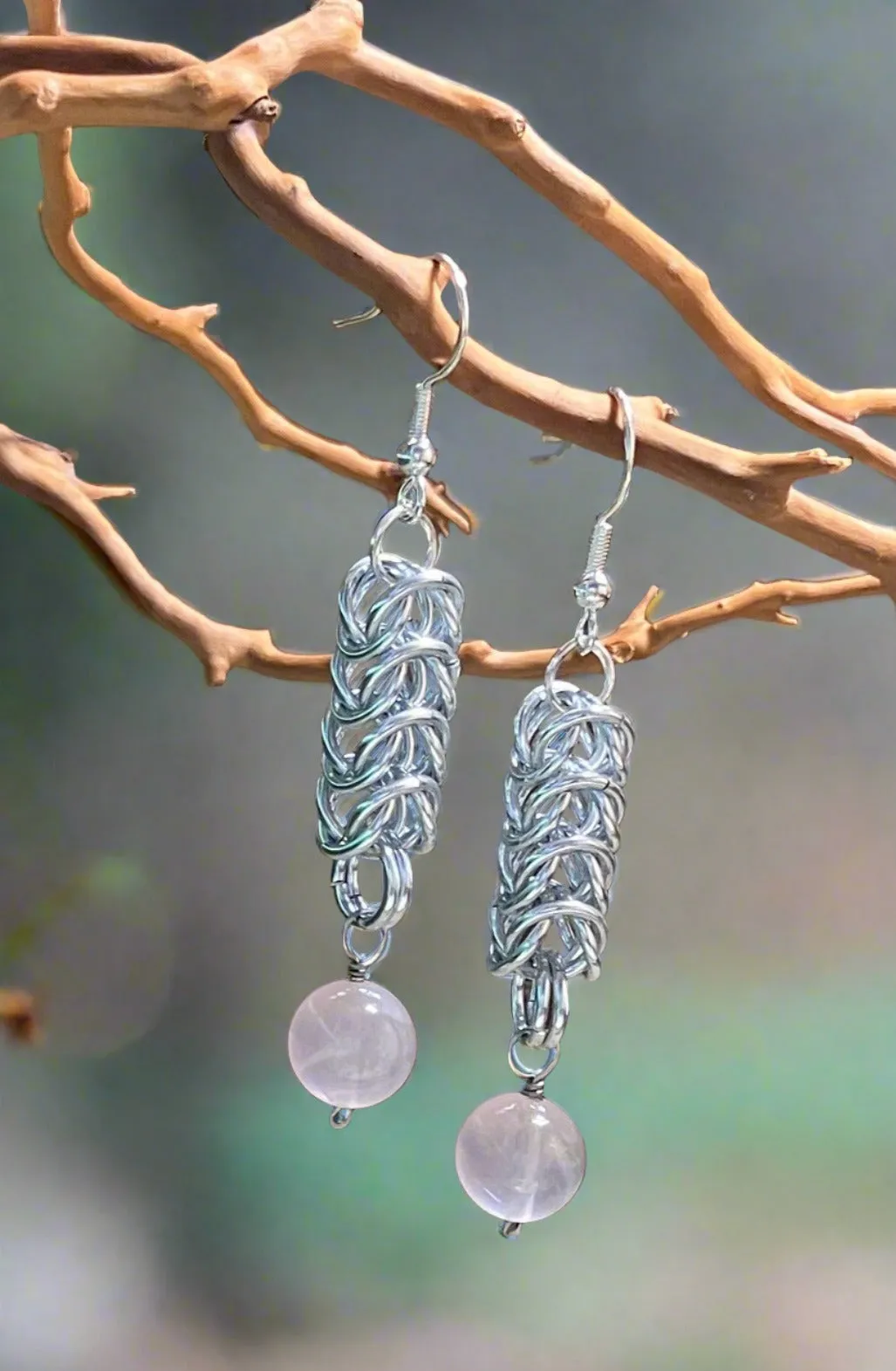 Chainmaille Earrings with Gemstone