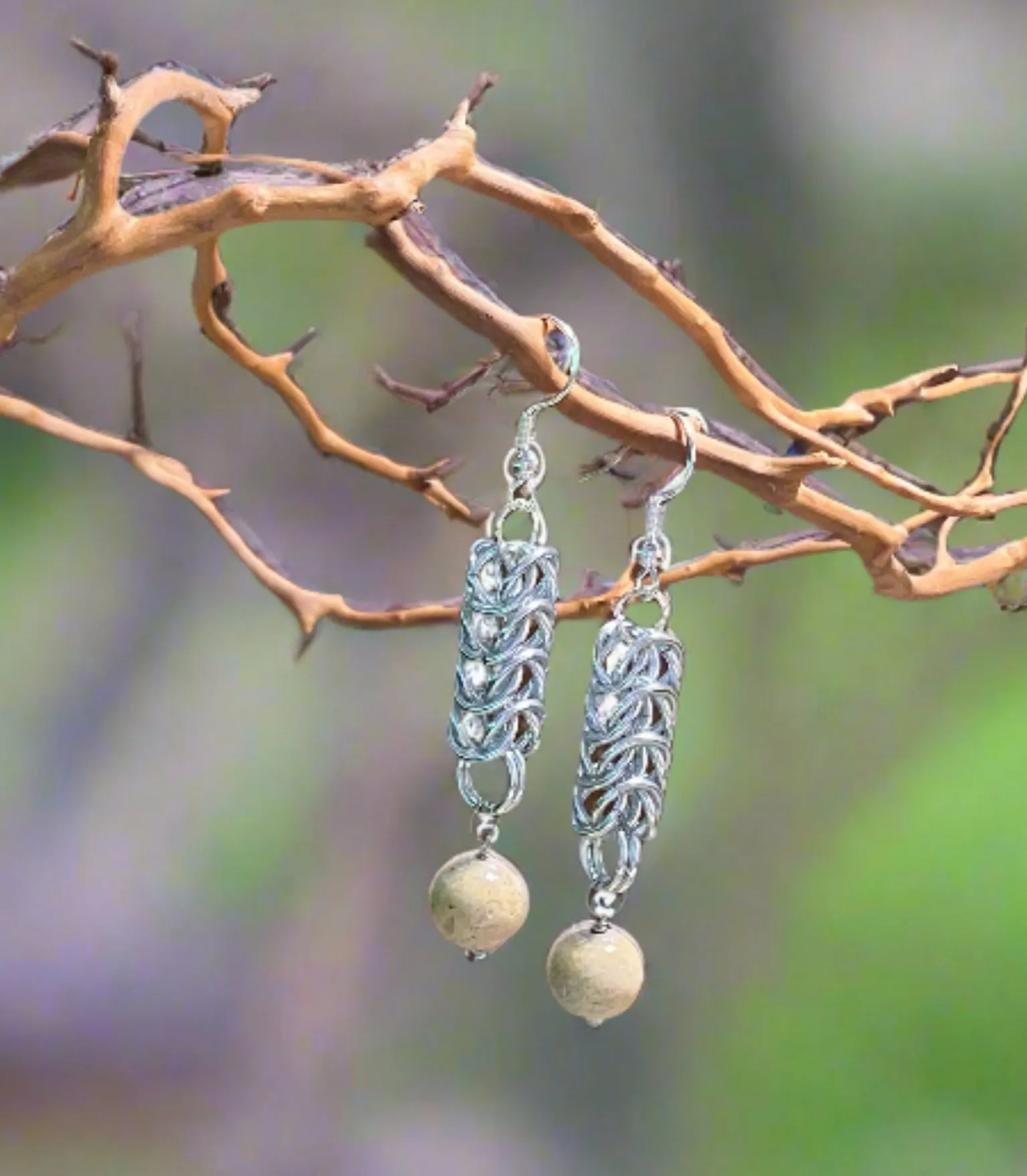 Chainmaille Earrings with Gemstone