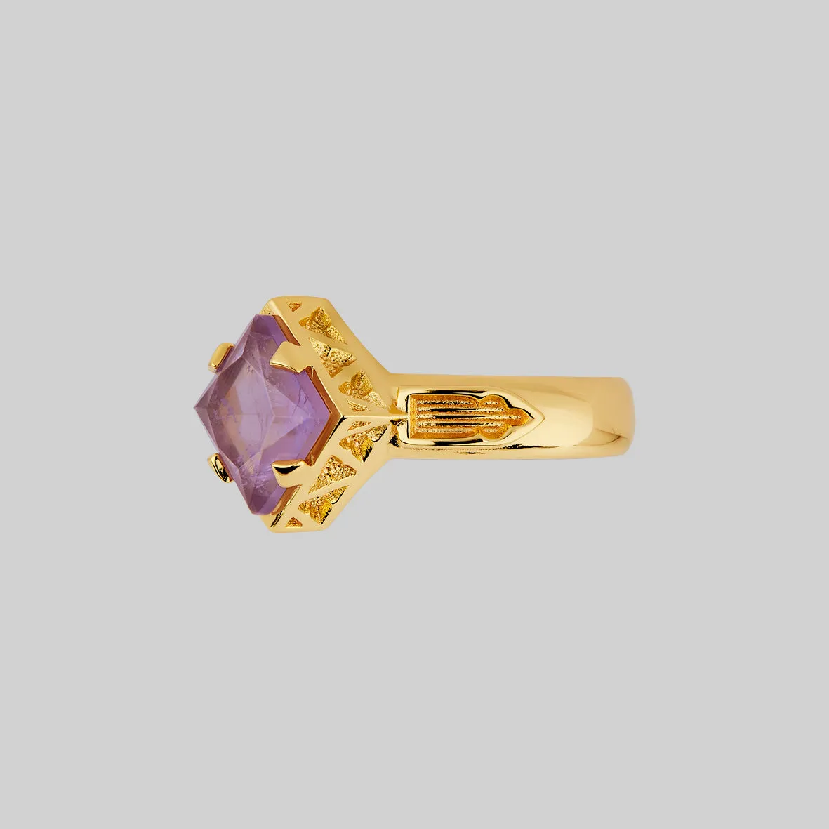 CHALICE. Violet Amethyst Gothic Ring - Gold