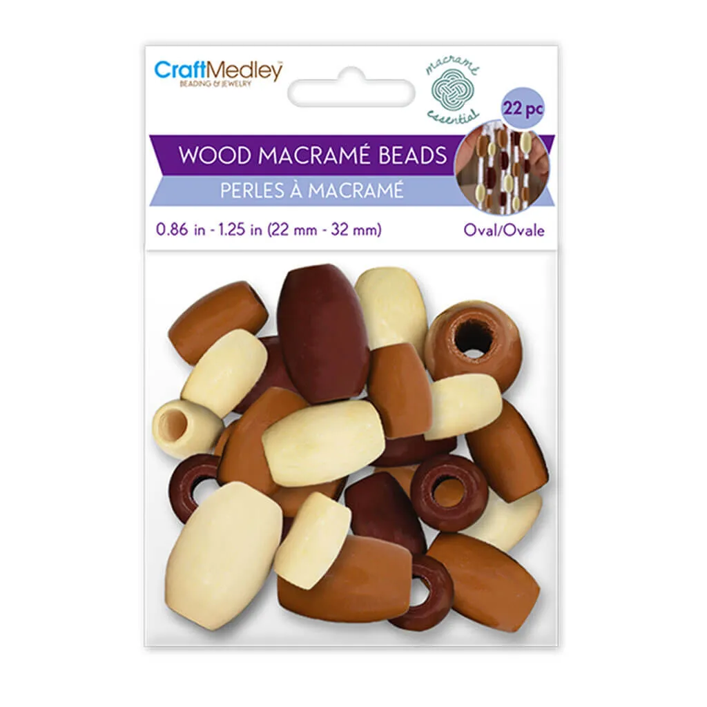 Craftwood: Macrame Beads Assorted Size Col Large Hole Natural Oval