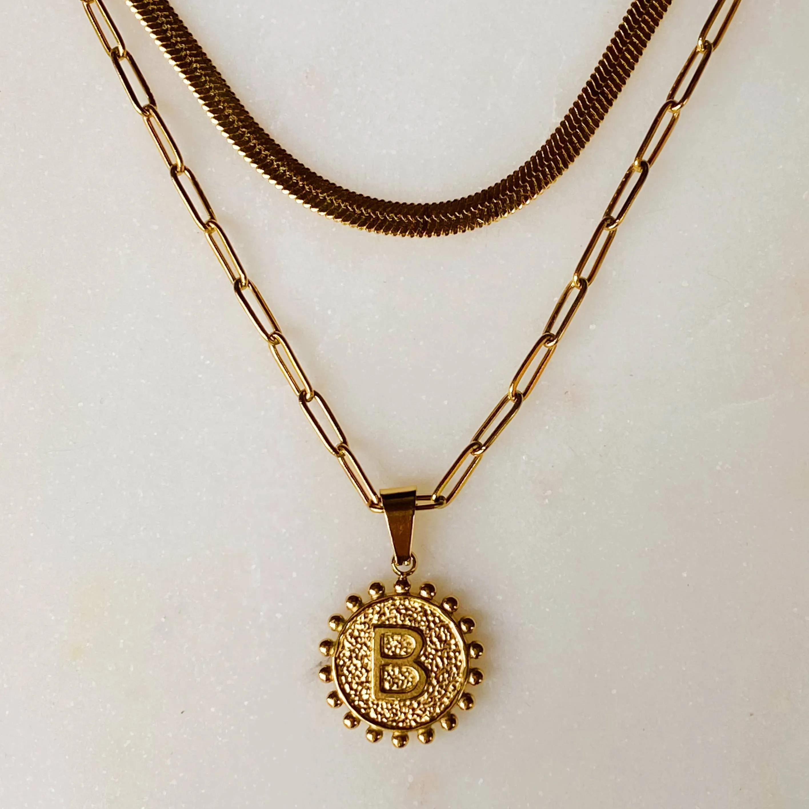 Double Chain Initial Necklace: J