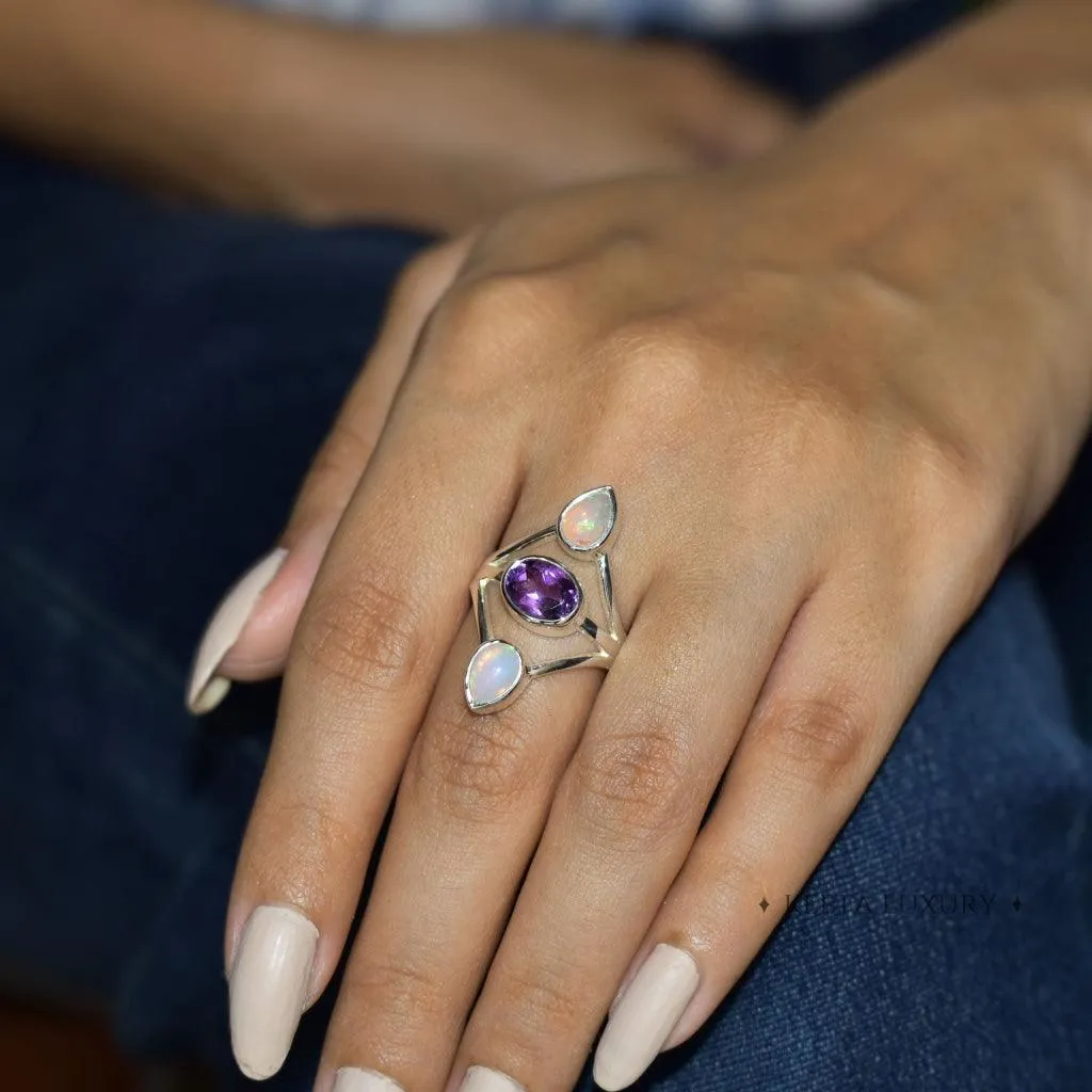 Double Delight - Opal and Amethyst Ring