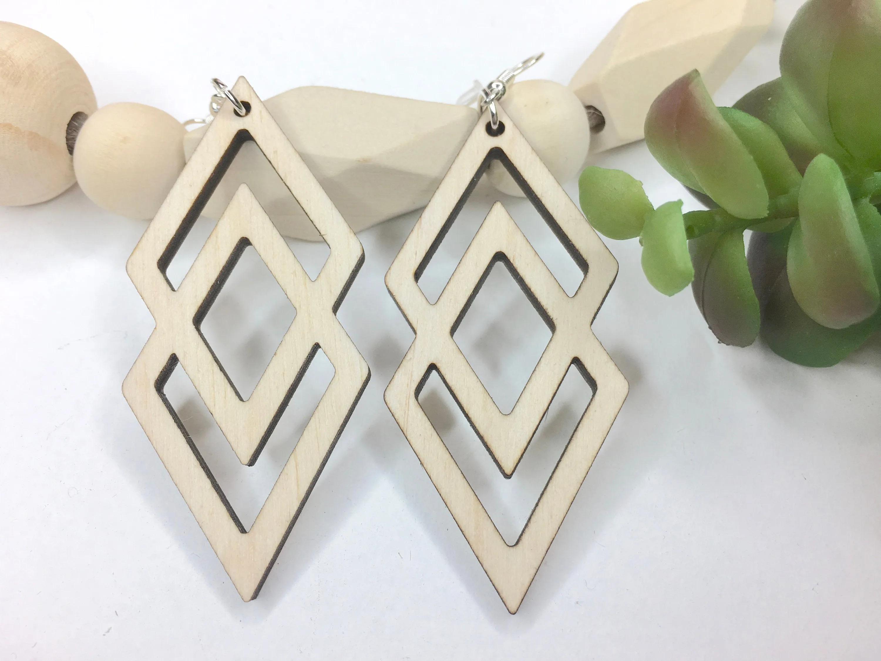 Double Diamond Earrings Lightweight Dangle Wood Earrings Unique Birthday Gift