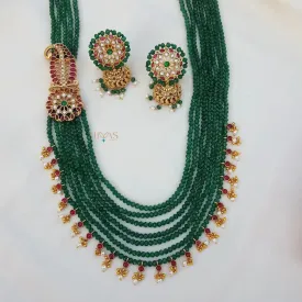 Fashionable Multi Layered Beaded Haram - Dark Green