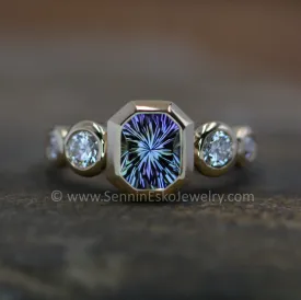 Five Stone Diamond Accented Multi Bezel Setting - Depicted with a Fantasy cut Tanzanite Octagon (Setting Only, Center Stone Sold Separately)