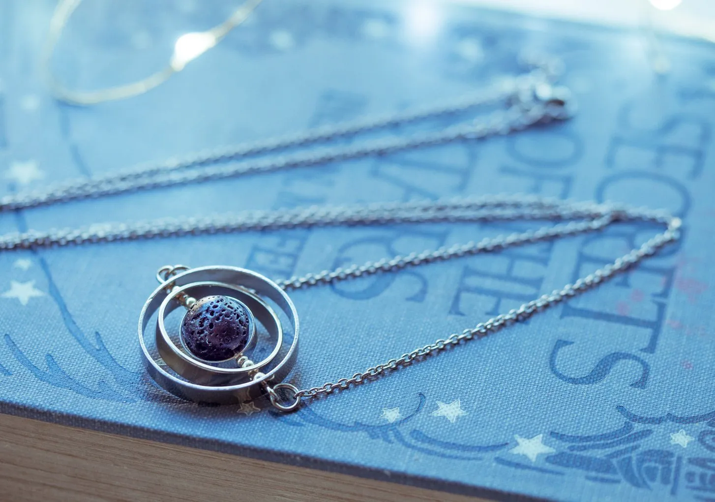 Galaxy inspired asteroid silver spinner necklace