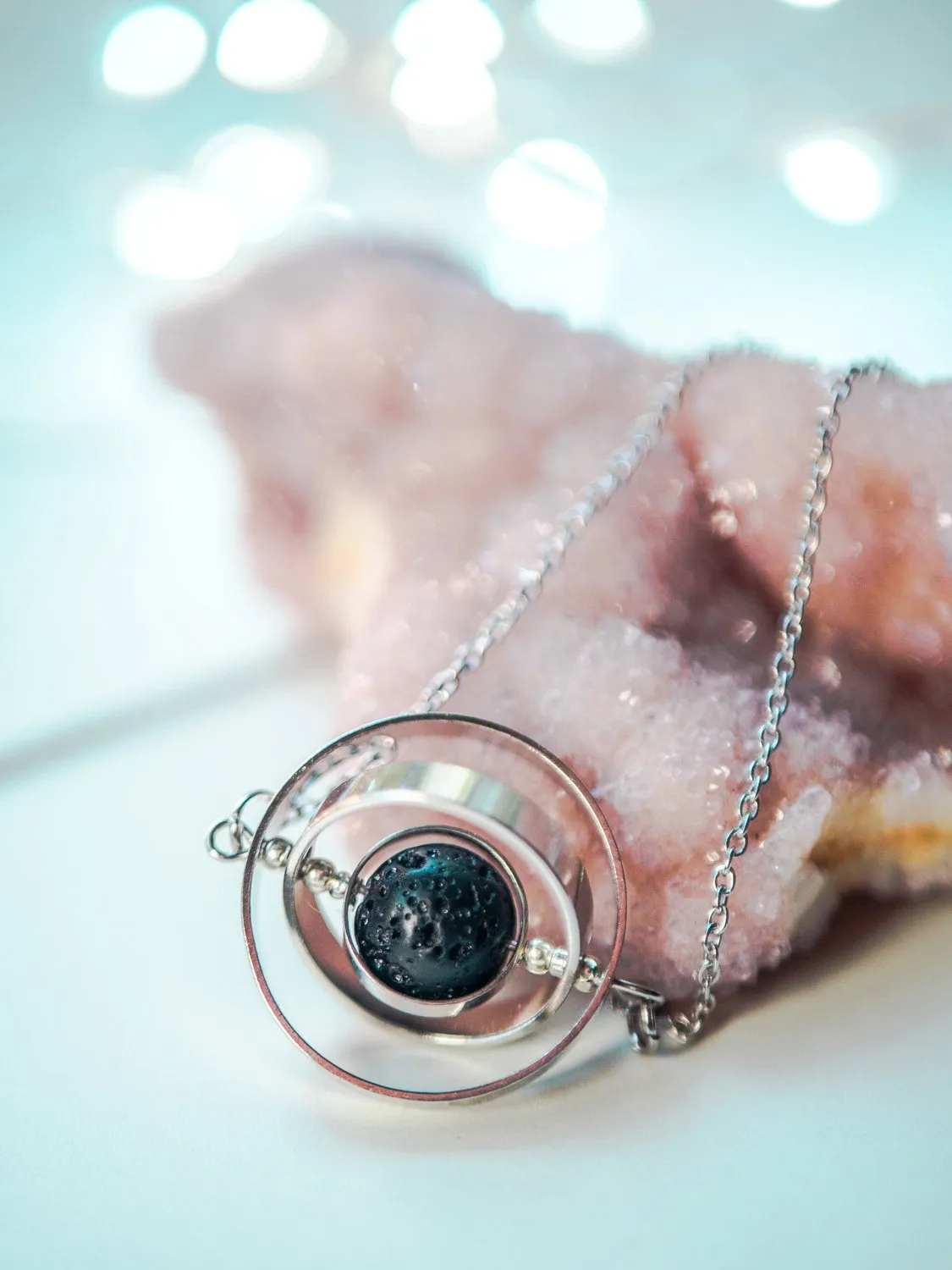 Galaxy inspired asteroid silver spinner necklace