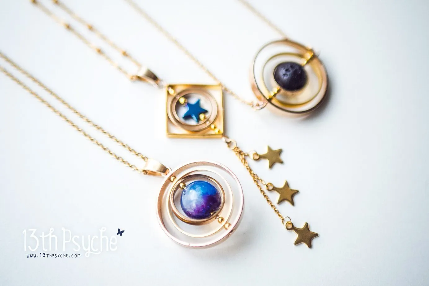 Galaxy inspired asteroid silver spinner necklace