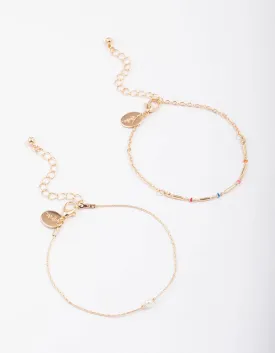 Gold Bead & Pearl Chain Bracelet Pack