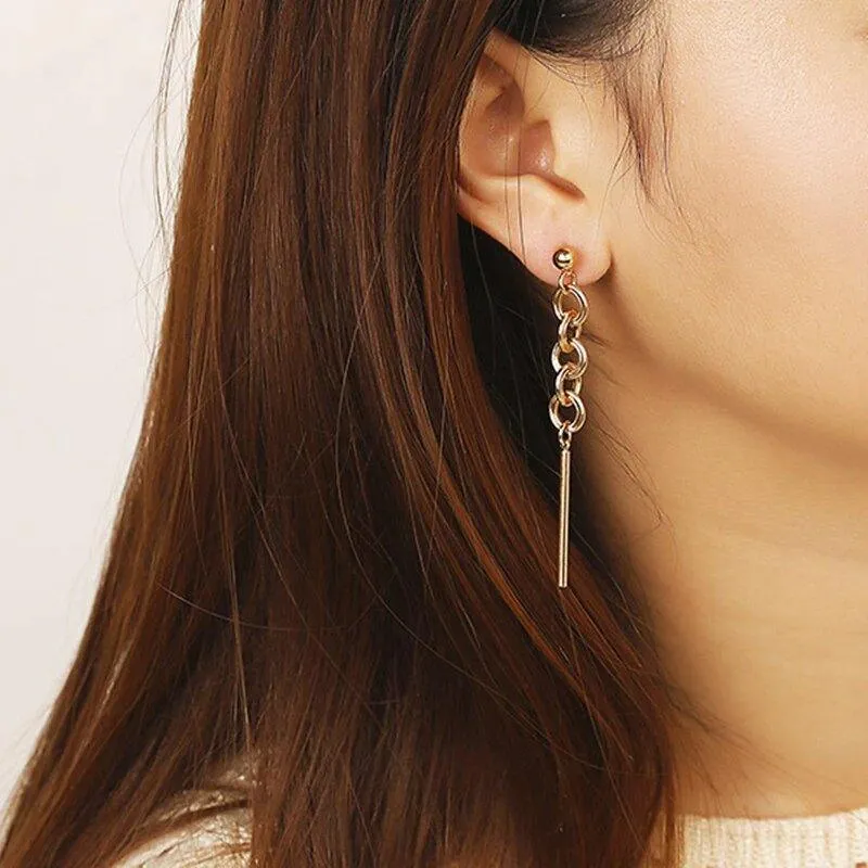 Gold Chain and Bar Drop Dangle Earrings