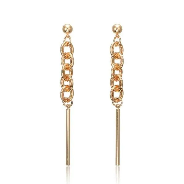 Gold Chain and Bar Drop Dangle Earrings