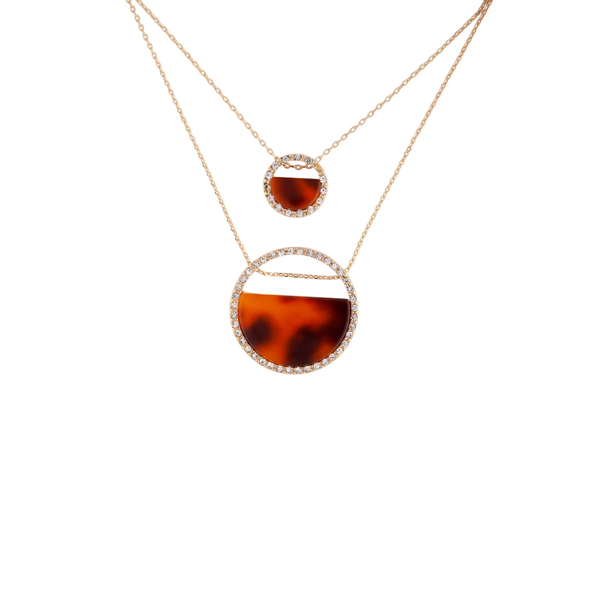 Gold Diamante Circle Tortoiseshell Necklace Duo