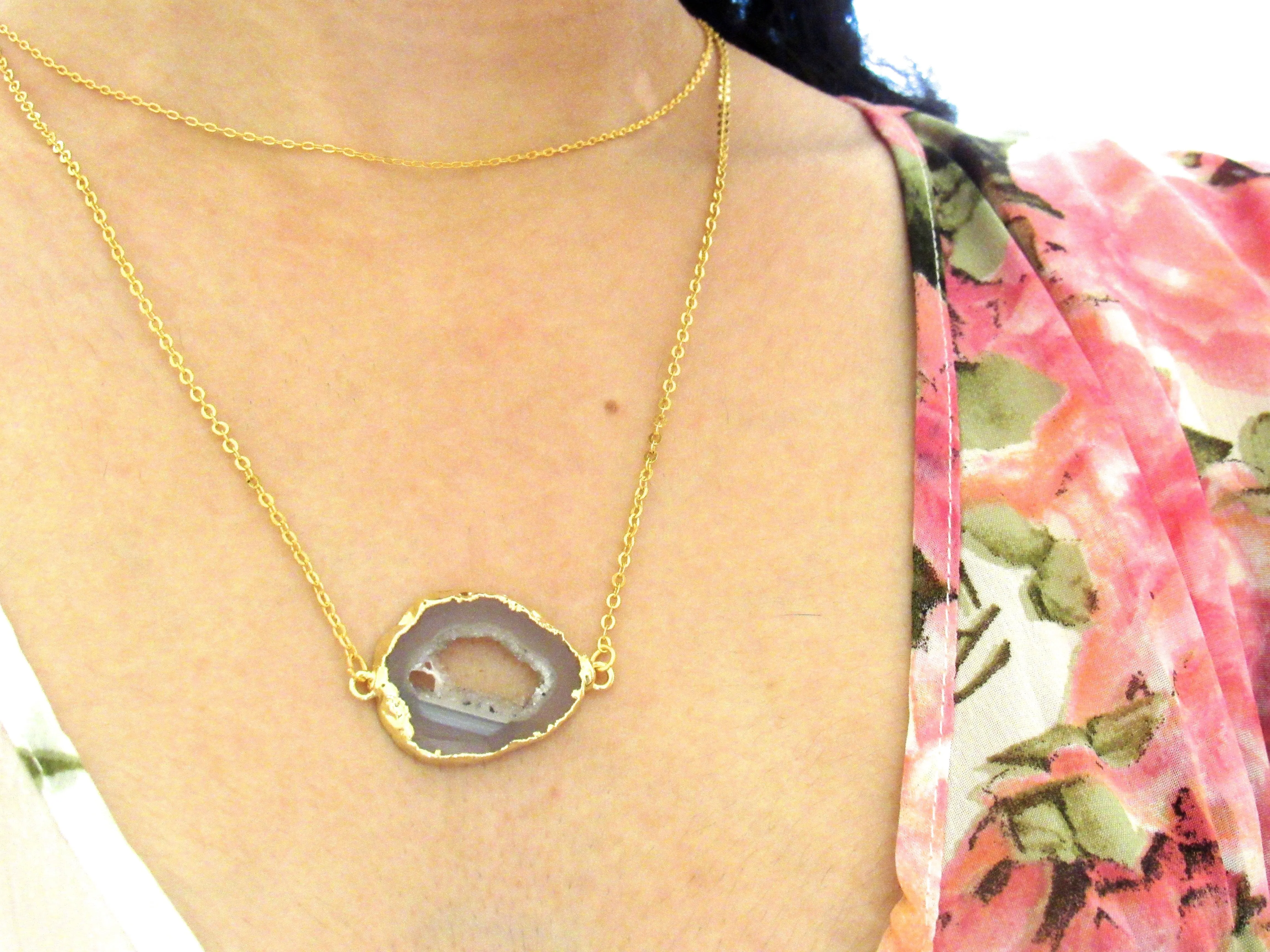 Gold Dipped Geode Slice Necklaces