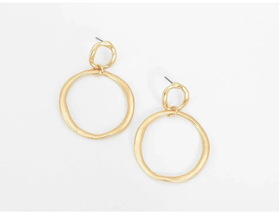 Gold Double Hoop Dangle Earrings