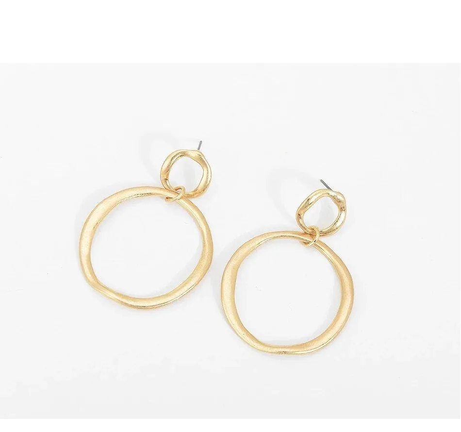 Gold Double Hoop Dangle Earrings