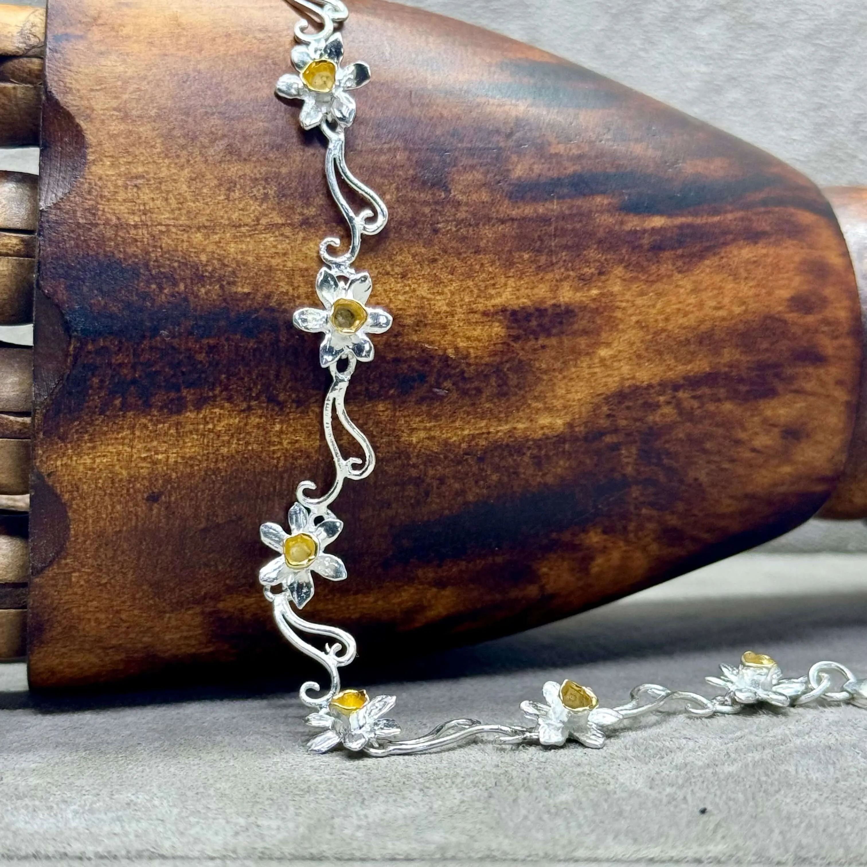 Gold Plated Daffodil's and Sterling Silver Bracelet