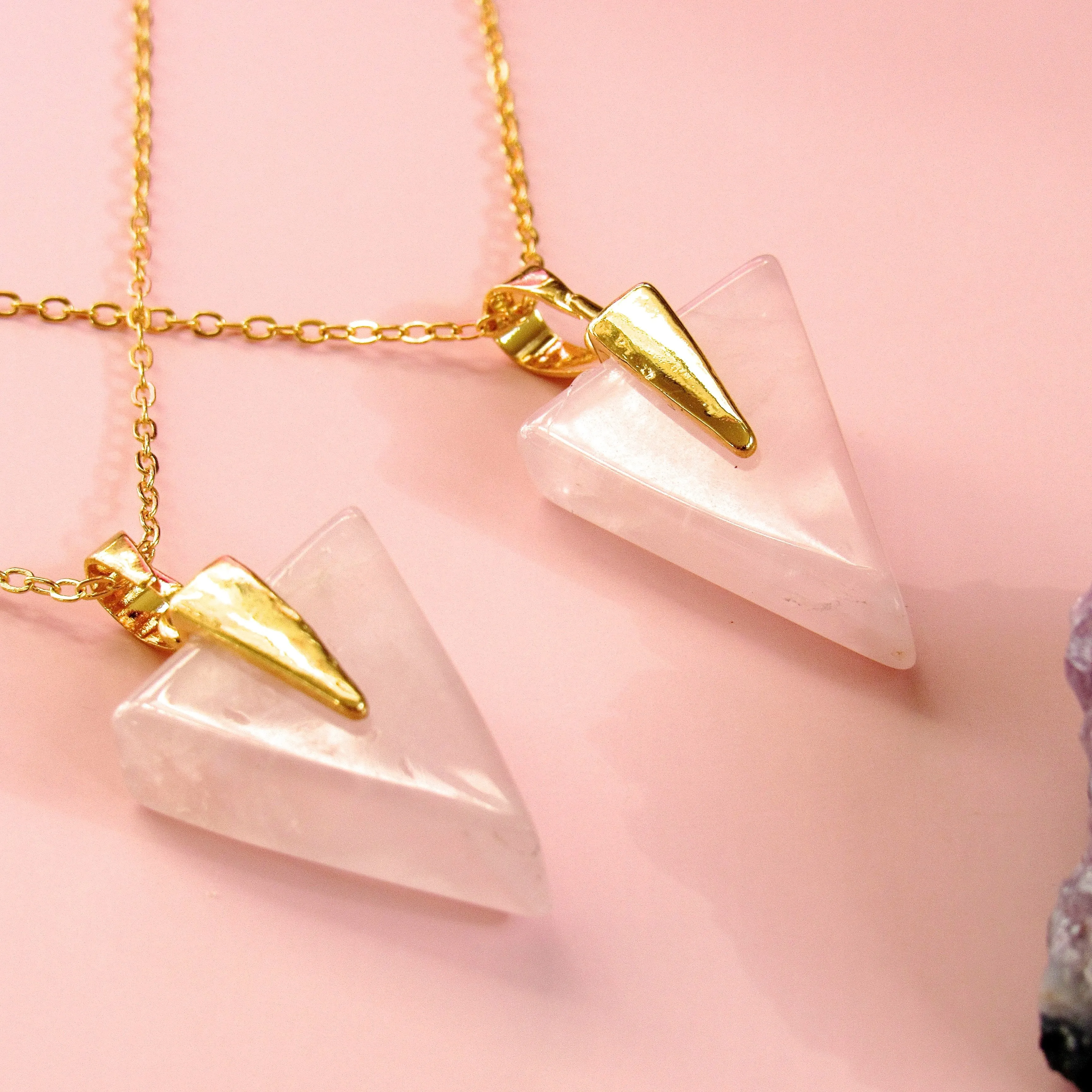 Golden Rose Quartz Arrow Necklaces